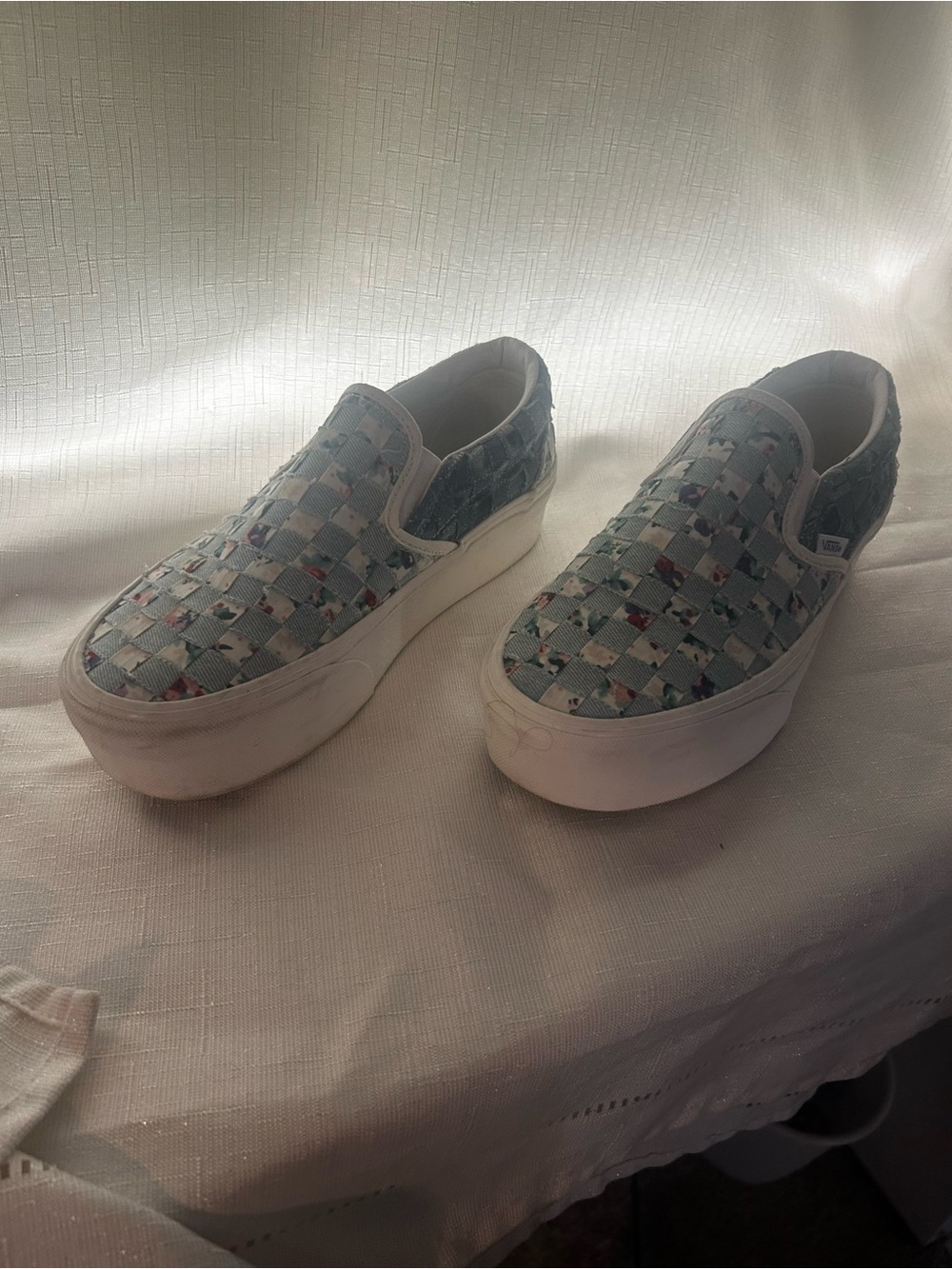 Vans Platform Slip-On Sneakers in Light Blue Mosaic